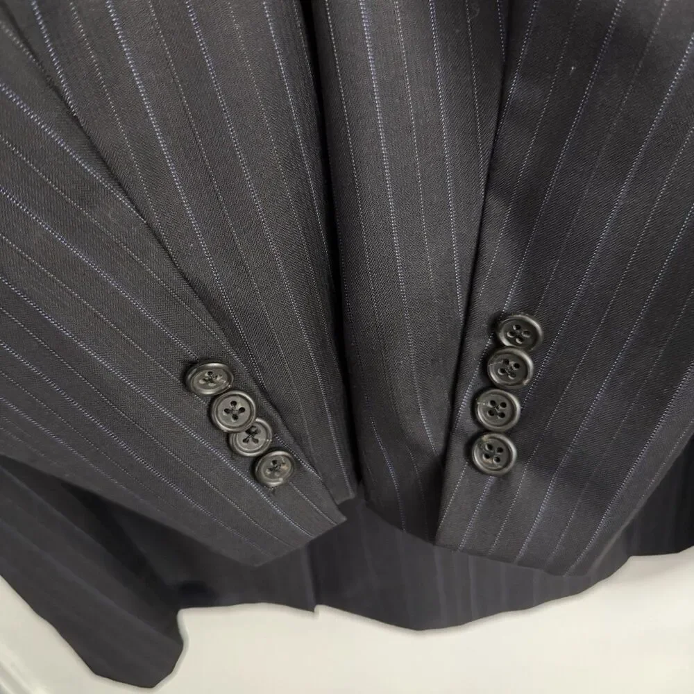 Hickey Freeman Loro Piana Super 130s Wool Blazer 46L Black Pinstripe Tasmanian